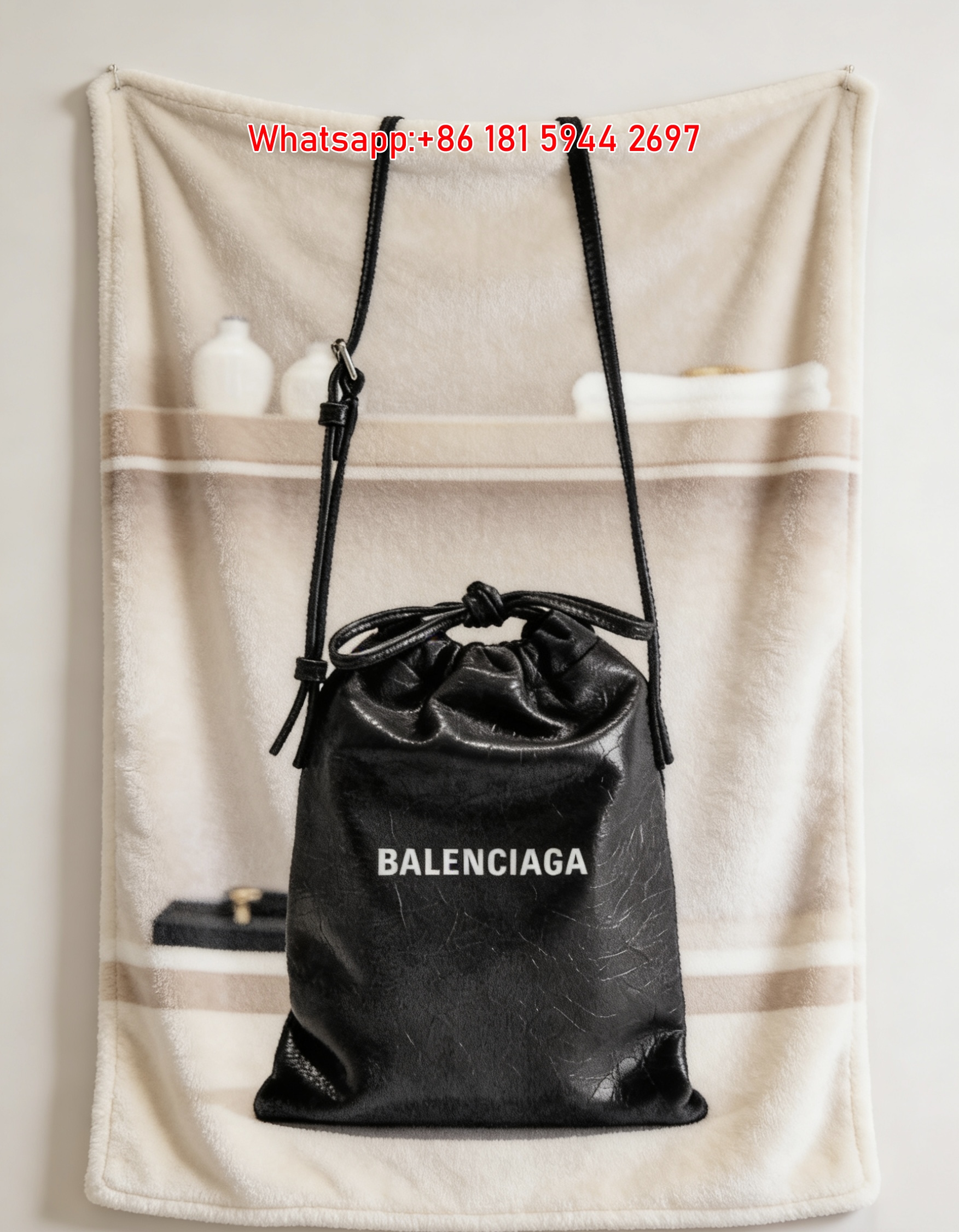 Balenciaga Drawstring Bucket Bag Print Flannel Throw Blanket BA326